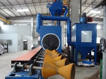large Steel Pipe External Pretreatment Alloy Wheel Roller Conveyor Type Shot Blast Machine